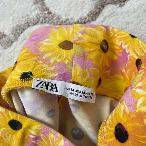 Zara 2 Piece SET One Shoulder Crop Top Biker Shorts Sunflower Yellow Size Medium - Picture 7 of 8